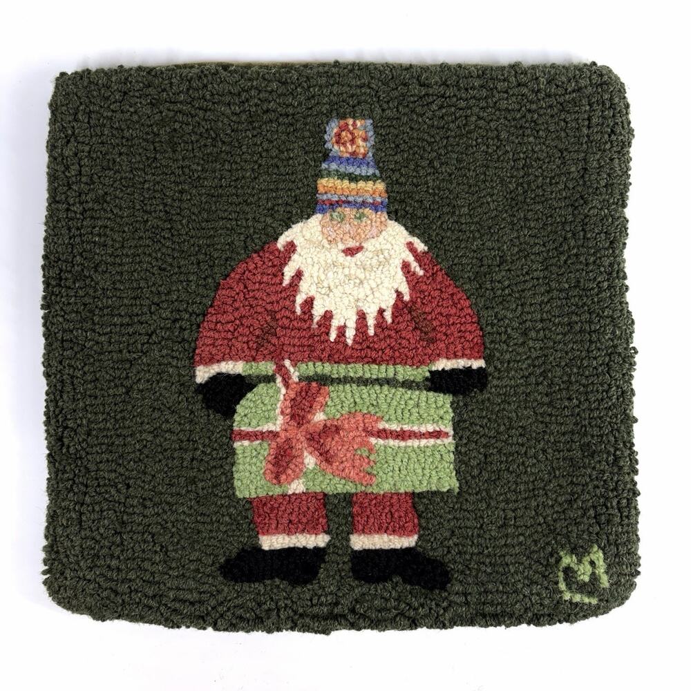 Chandler Four Corners SANTA Gift 18" Hooked Wool Pillow Christmas Laura Megroz